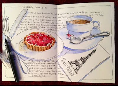 Sketching in Paris - Brenda Swenson Brenda Swenson, Voyage Sketchbook, Travel Sketching, Sketch Note, Travel Art Journal, Travel Sketchbook, Food Sketch, Sketch Journal, Watercolor Food