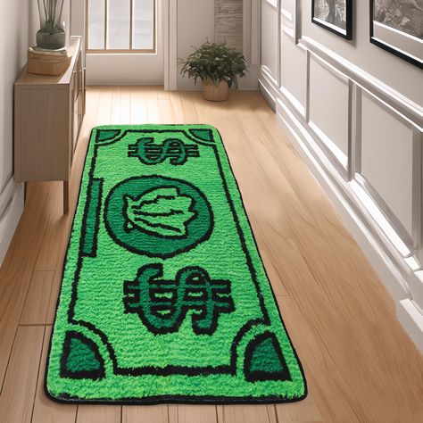 PRICES MAY VARY. 【Fun Money Bill Rug Room Decor】 This 2x5 kitchen rug with accent and classic design,fresh your home easily. ideal as bedroom rug, hallway rug, kitchen rug, bathroom rug, outdoor/indoor mat, and uses for other high Traffic Areas 【Non-slip Cool Runner Rug】Our living room funky rug is made of rubber non-slip rubber backing, which helps to keep the rug in place. Keep your elderly family members living in your home safe. Soft Rug texture that will add a cozy feel over your hardwood f Cool Decor For Room, Rugs For Guys Room, Fun Rugs For Bedroom, Dark Dopamine Decor, Cool Living Room Rugs, Game Room Rug, Home Inspo Decor, Mens Rug, Rug Tufting Ideas Easy