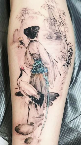 Chinese Painting Tattoo Arm, Ancient Chinese Tattoo, Chinese Blossom Tree Tattoo, Asian Realism Tattoo, Chinese Female Warrior Tattoo, East Asian Tattoos, Traditional Chinese Tattoo Men, Chinese Painting Style Tattoo, Ancient China Tattoo