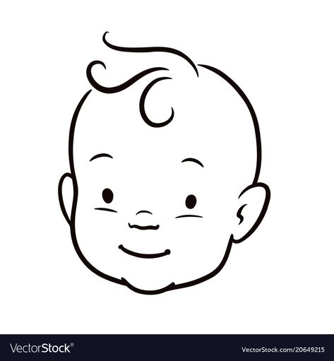 Baby Drawing Easy, Baby Face Drawing, Line Cartoon, Face Black And White, Cute Cartoon Faces, Animal Masks For Kids, Doodle People, Line Vector, Baby Illustration