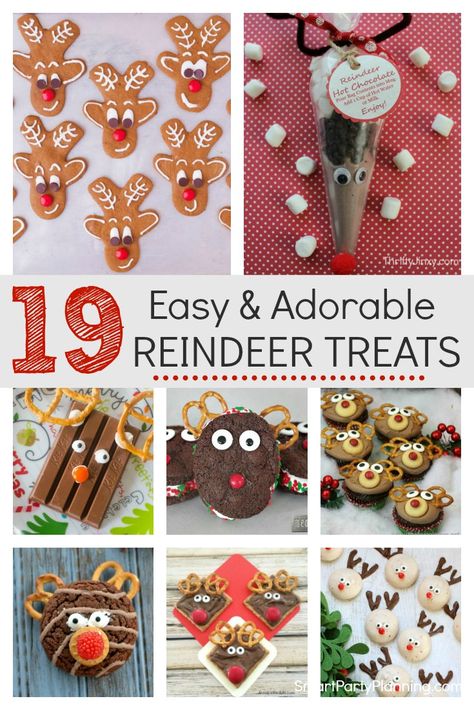 19 of The Best Reindeer Treats You'll Love For Christmas via @https://au.pinterest.com/smartpartyplan/ Snacks For Christmas Party For Kids, Reindeer Party Theme, Rudolph Desserts, Reindeer Treats For Kids, Reindeer Themed Food, Rudolph Snacks, Reindeer Snacks For Kids, Rudolph Treats, Reindeer Snack