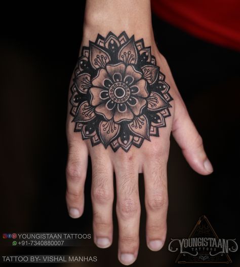 Mandala Tattoo On Hand For Men, Mandala Hand Tattoo Men, Hand Mandala Tattoo, Lotus Hand Tattoo, Mandala Hand Tattoo, Geometric Tattoo Hand, Design On Hand, Simple Mandala Tattoo, Hand Mandala