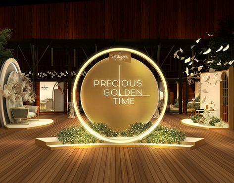 CLE DE PEAU BEAUTE’ - GOLD MASK "R2" on Behance Launch Event Ideas, Event Booth Design, Photo Booth Design, Corporate Event Design, Exhibition Stall Design, Award Ideas, Event Booth, Stage Set Design, Event Stage