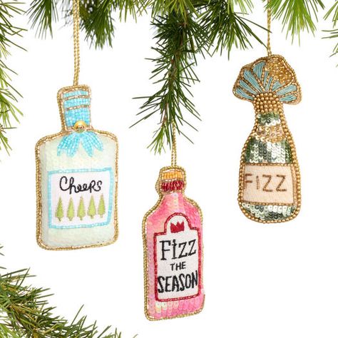 Fabric Sequined Bottle Ornaments Set Of 3 by World Market