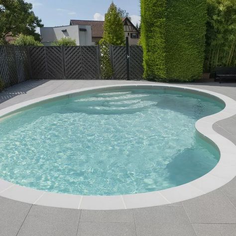 Pool Tile And Coping, Pool Daybed, Pool Upgrades, Kidney Pool, Pool Flooring, Pool Area Landscaping, Pool Party Floats, Float Storage, Pool Ideas For Small Yards