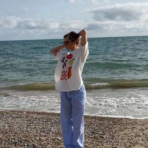 first stop in Barcelona…the beach 🏝️ shop my outfit via the link in my bio, march links highlight or @shop.ltk app! #barcelonabeach #pinterestinspired #scandistyle oversized t shirt, graphic t shirt, striped trousers, beach babe, aesthetic beach Beach Babe Aesthetic, Barcelona Beach, Striped Trousers, Beach Shop, Aesthetic Beach, My Outfit, Scandi Style, Beach Aesthetic, Beach Babe