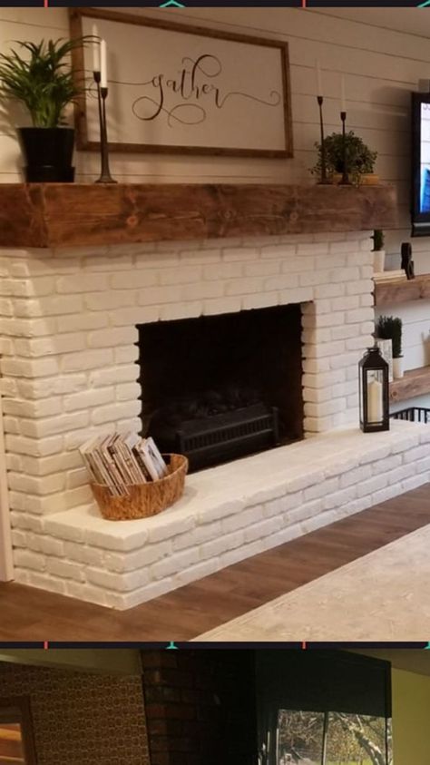 White Wash Brick Fireplace, Farmhouse Fireplace Decor, White Brick Fireplace, Fireplace Redo, Painted Brick Fireplaces, Fireplace Update, White Wash Brick, Fireplace Mantle Decor, Brick Fireplace Makeover