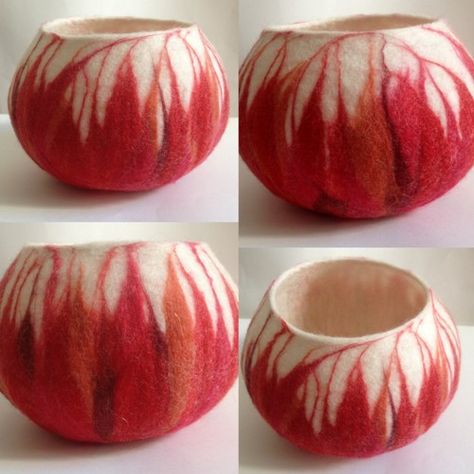 Wet Felting Tutorial, Tovad Ull, Felted Basket, Felted Flowers, Felt Basket, Felted Bowls, Bag Tutorials, Wet Felting Projects, Diy Wool