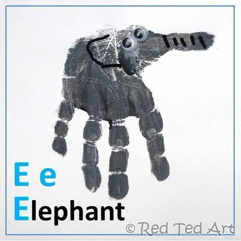 Handprint Alphabet – E is for Elephant... i dont like using Elephant for E because the first sound in "elephant" can sound like "L", but this is cute Handprint Alphabet, Letter E Craft, E Is For Elephant, Abc Crafts, Alphabet E, E Craft, Alphabet Crafts, Footprint Art, Handprint Craft