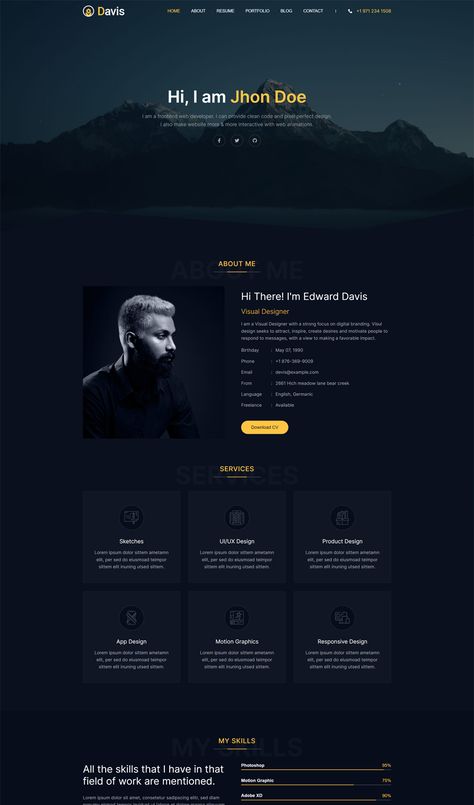 Personal Portfolio HTML Website Template Website Cv Design, Portfolio Profile Picture, Web Dev Portfolio Design, Portfolio Website Ui Design, Developer Website Portfolio, Website Design Portfolio Inspiration, Web Designer Website Portfolio Site, Software Developer Portfolio Website, Best Portfolio Design Ideas