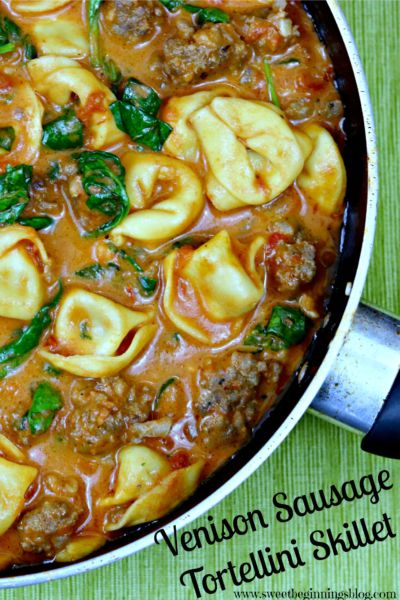 Dinner Ideas With Venison, Venison Cutlets, Sausage Tortellini Skillet, Venison Sausage Recipes, Tortellini Skillet, Recipes Venison, Venison Sausage, Cheesy Tortellini, Elk Recipes