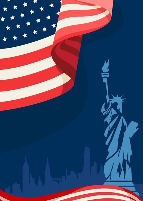 Poster with american flag and Statue of Liberty Patriotic Wallpaper, 4th Of July Clipart, Usa Wallpaper, America Theme, Digital Advertising Design, American Flag Background, New York Pictures, United States Flag, 4th Of July Fireworks