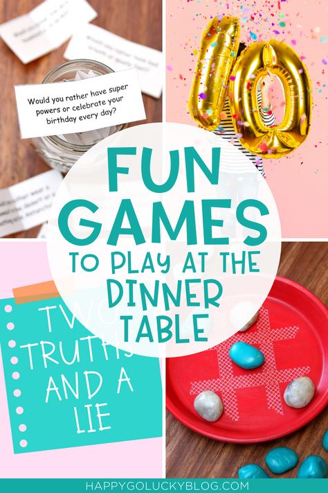 Fun Games to Play at the Dinner Table Games To Play At A Restaurant, Table Games For Parties, Bday Games, Dinner Table Games, Christmas Sleepover, Fun Games To Play, Dinner Party Games, Dinner Games, Kid Games