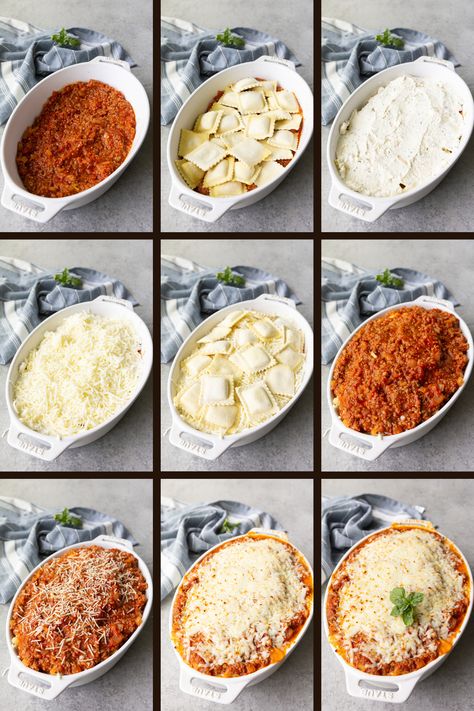 Pizza Ravioli Casserole, Layered Ravioli Bake, Freezer Meals Lasagna, Lazy Lasagna Ravioli With Ricotta, High Protein Ravioli Lasagna, One Pan Lasagna Recipes, Lasagna For 2 Easy, Stouffers Lasagna Recipe, Ravioli Lasagna With Cottage Cheese