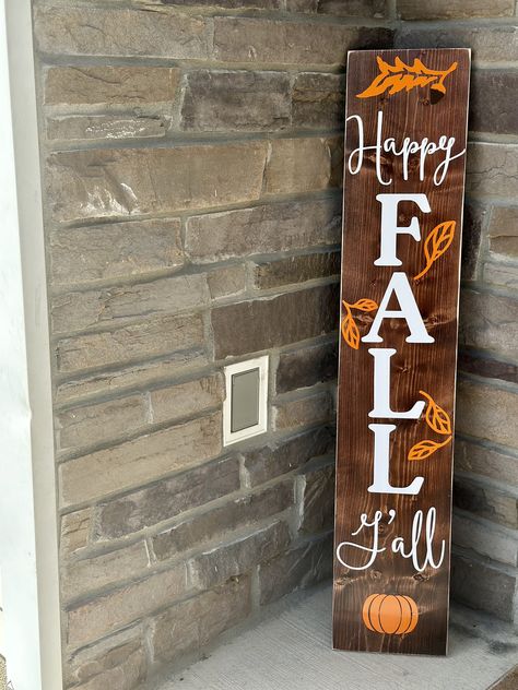 Give us all of the crisp air, bonfires, & gorgeous fall foliage! This handmade, solid wood porch leaner is the perfect finishing touch to your Fall/Autumn decor. It is made of real whitewood and stained/painted in your color of choice. Each sign is sealed with three coats of polycrylic to ensure durability. We do recommend placing your sign under a covered area and out of direct sunlight. Harsh sunlight, extreme weather and extreme heat exposure can cause warping and fading, as is the case with any real wood product. Front Porch Leaner Sign, Fall Leaning Porch Signs, Porch Leaners For Fall, Fall Porch Sign Ideas, Thanksgiving Signs Diy, Fall Porch Leaners, Fall Porch Signs, Porch Leaner Sign, Fall Porch Decorating Ideas