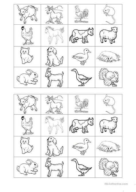 Farm Animals Pictures, Coloring Games For Kids, Farm Animals Preschool, Memory Exercises, Noahs Ark Animals, Farm Unit, Farm Preschool, Animal Cutouts, Animal Worksheets