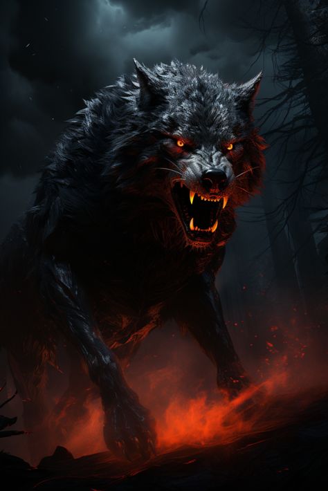 Wolf Symbolism Demon Wolf Wallpaper, Giant Black Wolf Fantasy Art, Wolf Shifter Aesthetic, Demonic Wolf, Black Wolf Art, Black Werewolf, Evil Wolf, Wolf Symbolism, Wolf Dark