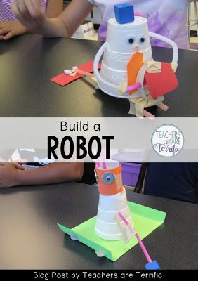 STEM Challenge for first graders! They build a robot after reading a book! Thanksgiving Activities For Kindergarten, The Most Magnificent Thing, Lego Camp, Genius Bar, Stem Centers, Elementary Stem Activities, Build A Robot, Steam Challenges, Steam Ideas