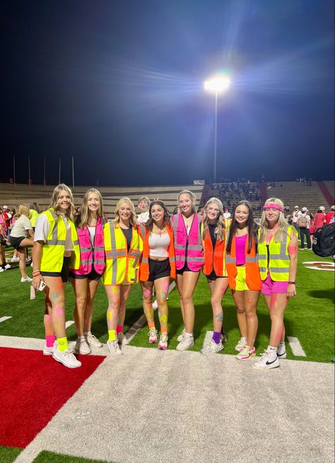 Neon Out Spirit Week, Neon Friday Night Lights Outfit, Neon School Theme Outfit, Neon Night Football Theme, Pep Rally Dress Up Ideas, Neon Cute Outfits, Neon Crossing Guard Costume Preppy, Pajama Spirit Day Outfit, Neon Pep Rally Ideas