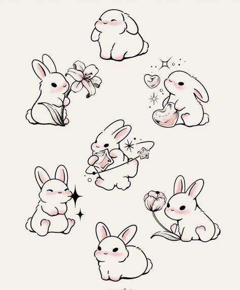 심플한 그림, Bunny Tattoos, Cute Little Tattoos, Bunny Drawing, Stickers Kawaii, Bunny Art, Cute Doodles Drawings, Dessin Adorable, Cute Easy Drawings