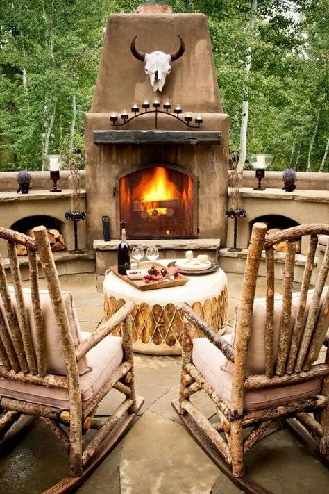 Native  American Patio Idea Cabin Decorations, Rustic Outdoor Fireplaces, Fireplace Patio, Jan Barboglio, Country Designs, Outdoor Fireplace Designs, Outdoor Fireplace Patio, Handy Man, Outdoor Patios