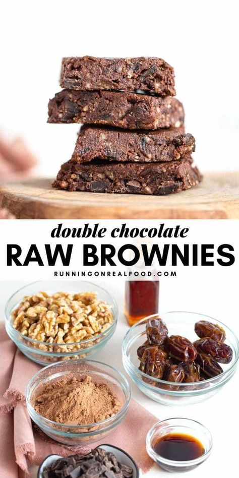 Brownies With Walnuts, Raw Vegan Brownies, Running On Real Food, Raw Brownies, Raw Vegan Diet, Vegan Brownies, Raw Vegan Desserts, Raw Recipes, Vegan Raw