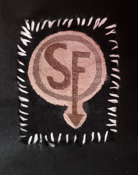 A patch I made of the design on Larry's shirt in the video game "Sally Face" It represents a metal band that Larry listens to. The design is an S and F in different shades of brown. Patch Diy Ideas, Punk Patches Ideas Grunge, Jacket Patches Punk, Painted Patches Diy, How To Sew On A Patch, Patch Design Ideas Punk, Patches Ideas Diy, Punk Jacket Patches, Battle Jacket Patches