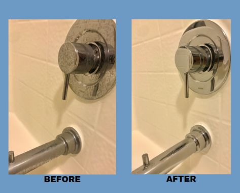 How To Clean Chrome Bathroom Fixtures, Cleaning Chrome, Chrome Bathroom Fixtures, Miracle Cleaner, Bathroom Knobs, Smart Hacks, Hard Water Spots, Cleaning Bathroom, Cleaning Tips And Tricks