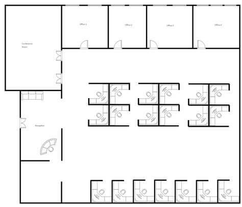 Cubicle Office Layout | EdrawMax Free Editbale Printable Cubicle Office Layout, Cubicles Ideas Office, Modern Cubicle Workspaces, Private Office Layout, Open Office Plan, Office With Cubicles, Private Office Design, Office Cubicle Design, Office Layout Plan