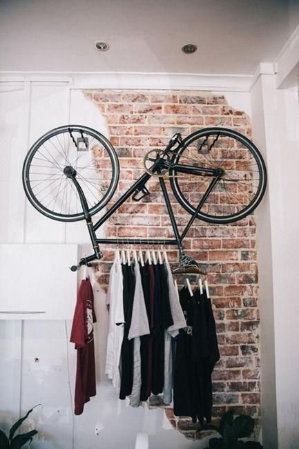 22 Space Saving Bike Storage Ideas Adding Sports Enthusiasm to Interior Decorating Hanging Bike Rack, Ikea Sideboard, Upcycled Bike, Range Velo, Trendy Apartment, Dekor Diy, Urban Furniture, Lol Funny, Vintage Bike