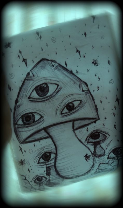 Hongo con ojos, dibujo grunge Dibujos Dark, Dibujos Ideas, Scary Drawings, Anime Paper, Art Sketches Doodles, Bizarre Art, Sketches Tutorial, Easy Doodles Drawings, Mushroom Art