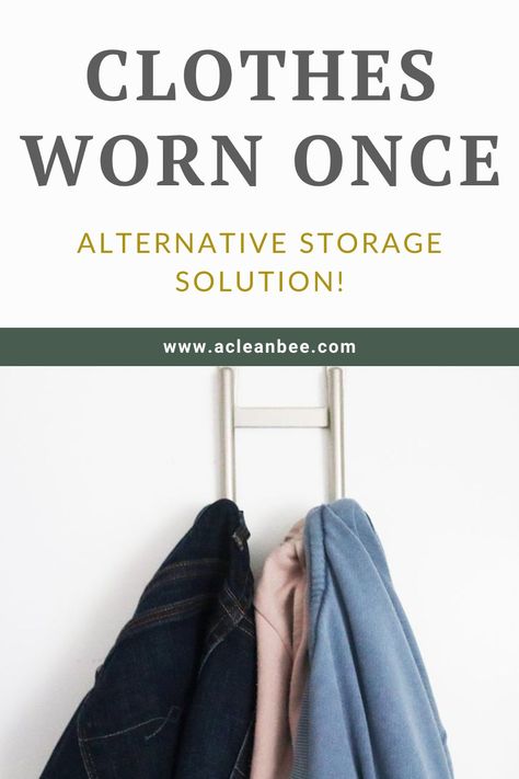 Clothes worn once that aren’t ready for the wash tend to clutter the tops of dressers, backs of chairs, and the foot of your bed. Why not designate a place to hang clothes worn once that aren’t ready for the wash? Here are clever ideas for how to store the clean clothes you have already worn. Check out the blog post to learn more. Dry Cleaning Clothes, Dirty Clothes Organization, Top Of Dresser, Throwing Clothes, To Hang Clothes, Reuse Clothes, Hang Clothes, Hanging Bedroom, Clean Clothes