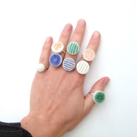 Fun Rings, Ceramic Bead Jewelry, Pottery Ring, Handmade Ceramic Jewelry, Ceramic Accessory, Dot Ring, Handmade Clay Jewelry, Porcelain Earrings, Polymer Earrings