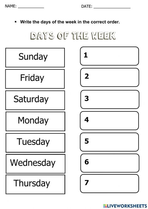 Exercise Days Of The Week, Italian Days Of The Week Worksheet, Worksheet For Days Of The Week, Days Of The Week Exercises English, 1st Grade English Worksheets Activities, Grade 3 Lessons Activities, Days Of The Week Quiz, Days Pf The Week Worksheets, Grade1 Worksheets English