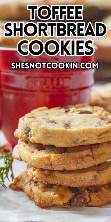 Cookies Slice And Bake, Toffee Bits Recipe, Toffee Shortbread Cookies, Toffee Shortbread, Toffee Cookie Recipe, Easy Toffee, Easy Slice, Cookies With Chocolate Chips, Biscuits Recipes