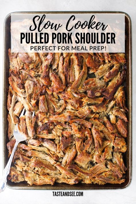 Recipes Using Pork Shoulder Roast, Cooking Pork Shoulder In Crockpot, Pork Shoulder Meal Prep, Pulled Pork Shoulder Recipes, Bone In Pork Shoulder Crock Pot, Pulled Pork In Slow Cooker Recipe, Frozen Pulled Pork Crock Pot, Picnic Bone In Pork Shoulder, How To Cook Pork Shoulder In Crock Pot