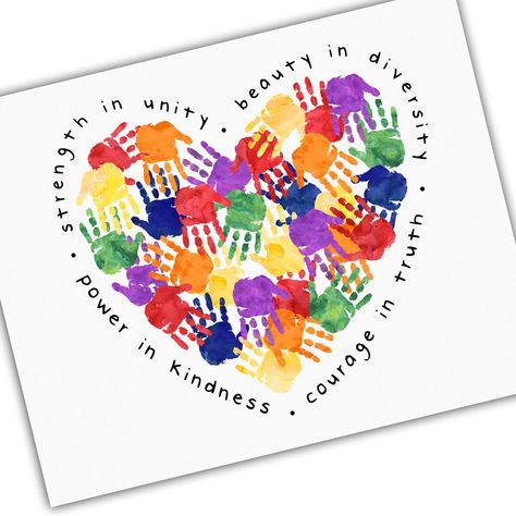 Rainbow Handprint, Handprint Heart, White Framed Art, Black Framed Art, Unity In Diversity, Heart Wall Art, Black Framed Wall Art, Heart Graphic, Handprint Art