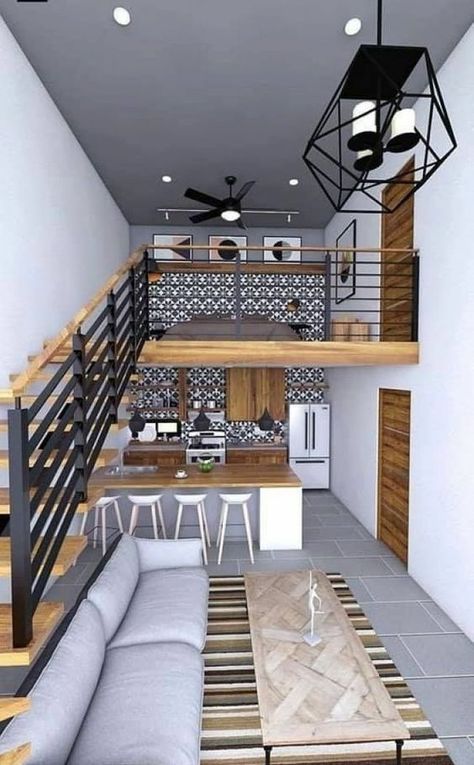 Small Loft Apartments, Casa Open Space, Rustic Barndominium, Tiny Loft, Asma Kat, Loft House Design, Casa Loft, Loft Interior Design, Tiny House Loft