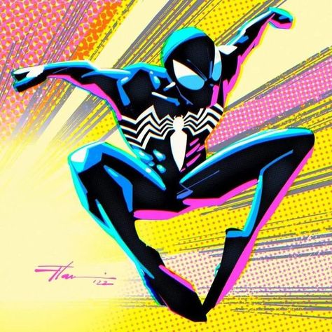 Expectation Spiderverse, Spider Man Pop Art, Marvel Comic Style Art, Symbiote Spiderman Fanart, Spiderman Into The Spiderverse Art Style, Into The Spiderverse Art Style, Spiderman Into The Spiderverse Art, Spiderman Pop Art, Spiderverse Art Style