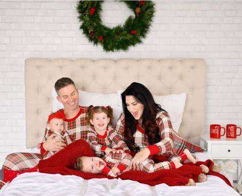 Bed Family Photos, Christmas Pj Photoshoot Family, Christmas Bed, Christmas Family Photoshoot, 9th Wedding Anniversary, Photoshoot Family, Holiday Mini Session, Christmas Pj, Christmas Props