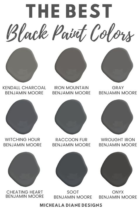 Black Paint Colors, Benjamin Moore Wrought Iron, Kendall Charcoal, Gray Paint Colors, Charcoal Paint, Black Paint Color, Shingle Colors, Farmhouse Paint Colors, Gray Paint