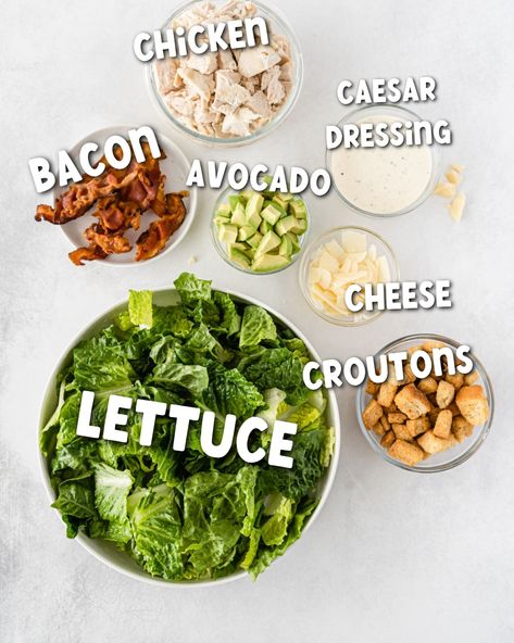 This Simple Caesar Salad with chicken and bacon is a fantastic dinner that’s better than any dinner salad you can get in a restaurant! Salad Recipes With Bacon, Chicken Caesar Salad Recipe, Grilled Chicken Caesar Salad, Chicken And Bacon, Salad With Chicken, Caesar Salad Recipe, Salad Meal Prep, Healthy Chicken Salad, Dinner Salad