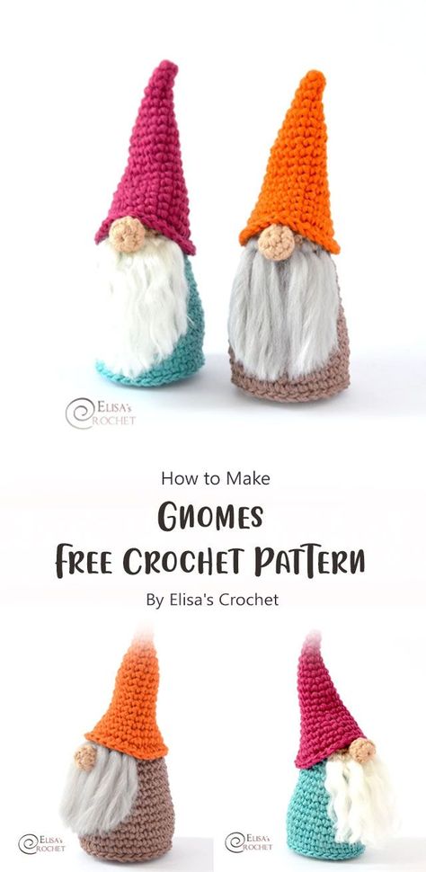 Crocheted Gnomes, Crochet Gnomes Pattern Free, Crochet Fall Decor, Crochet Disney, Easy Crochet Patterns Free, Halloween Crochet Patterns, Crochet Fall, Crochet Decoration, Gnome Patterns