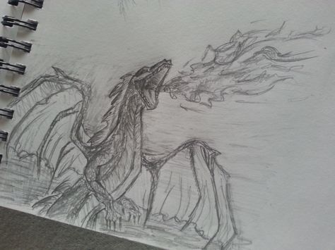 Fire Breathing Dragon Sketch - Bethany Skena 2013 #Dragons #Fire #Sketches Dragon Blowing Fire Drawing, Dragon Breathing Fire Drawing, Fire Dragon Drawing, Cool Dragon Drawings, Dragon Breathing Fire, Fire Sketch, Person Sketch, Easy Dragon Drawings, Dragon Drawings