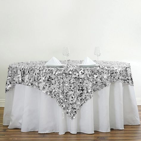 PRICES MAY VARY. Order over $39.99 eligible for FREE SHIPPING,combine with any Tablecloths-factory items Approximate Measurements: 72"x72" Square.; Fabric: Big Sequin on Mesh Base(seamless); Sequin Size: 18mm; Care Instructions: Do not dry clean or machine wash. Wipe with a soft damp cloth; Double the dazzle of your wedding, party, or banquet tables with our dreamy sparkling table overlays. For those spotlight moments that call for an extra dose of glitz and glam, we present our extravagant larg Wedding Table Overlays, Sequin Table, Table Overlays, Denim And Diamonds, Bridal Table, Party Table Cloth, Banquet Tables, Square Table, Party Table Decorations