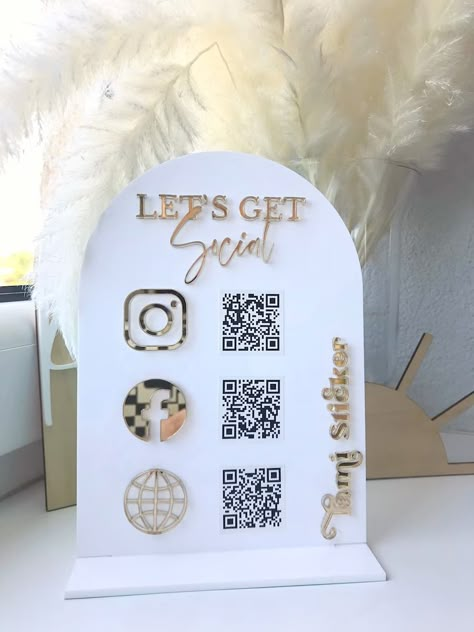 TamiSticker - Etsy Singapore Cricut Projects For Marketing, Follow Social Media Sign, Social Media Business Signs, Business Plaque Ideas, Let’s Get Social Acrylic Sign, Social Media Plaque, Acrylic Instagram Sign, Lets Be Social Sign Business, Acrylic Sign For Business