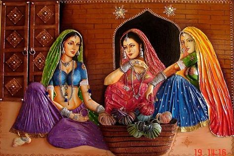 Village Scene Drawing, Ram Darbar, Rajasthani Painting, Mural Art Design, Rajasthani Art, Indian Women Painting, Indian Art Gallery, Madhubani Art, Female Art Painting