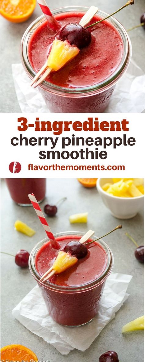 3-Ingredient Cherry Pineapple Smoothie is a 100% all fruit smoothie with no added sugar.  It tastes just like a Big Stick Popsicle! {GF, DF, V} @FlavortheMoment via @FlavortheMoment Fruit Ideas, Fruit Pineapple, Cherry Smoothie, Pineapple Smoothie, Cherry Fruit, All Fruits, Exotic Food, Juice Drinks, Fruit Smoothie Recipes