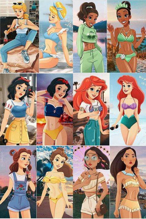 Modern Disney Princess Outfits Drawings, Disney Princess Fashion Modern, Modern Disney Princess Drawings, Disney Princess Fan Art Modern, Disney Princess Art Modern, Disney Princess Modern Outfits, Disney Princesses Modern, Modern Disney Princess Outfits, Cute Disney Princesses