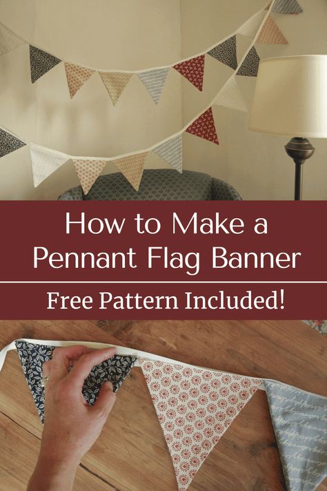 Sew a classic pennant flag banner with this easy to follow pattern. It's the perfect no-waste party decor for all your celebrations! sew a diy pennant banner | diy birthday decorations | sustainable party decor | flag banner pattern | diy banner | simple birthday decorations | easy sewing pattern | happy birthday Diy Bunting Banner Fabric, Birthday Decorations Easy, Garland Diy Fabric, Diy Flag Banner, Diy Fabric Banner, Fabric Banner Diy, Diy Bunting Banner, Diy Pennant, Pennant Banner Template